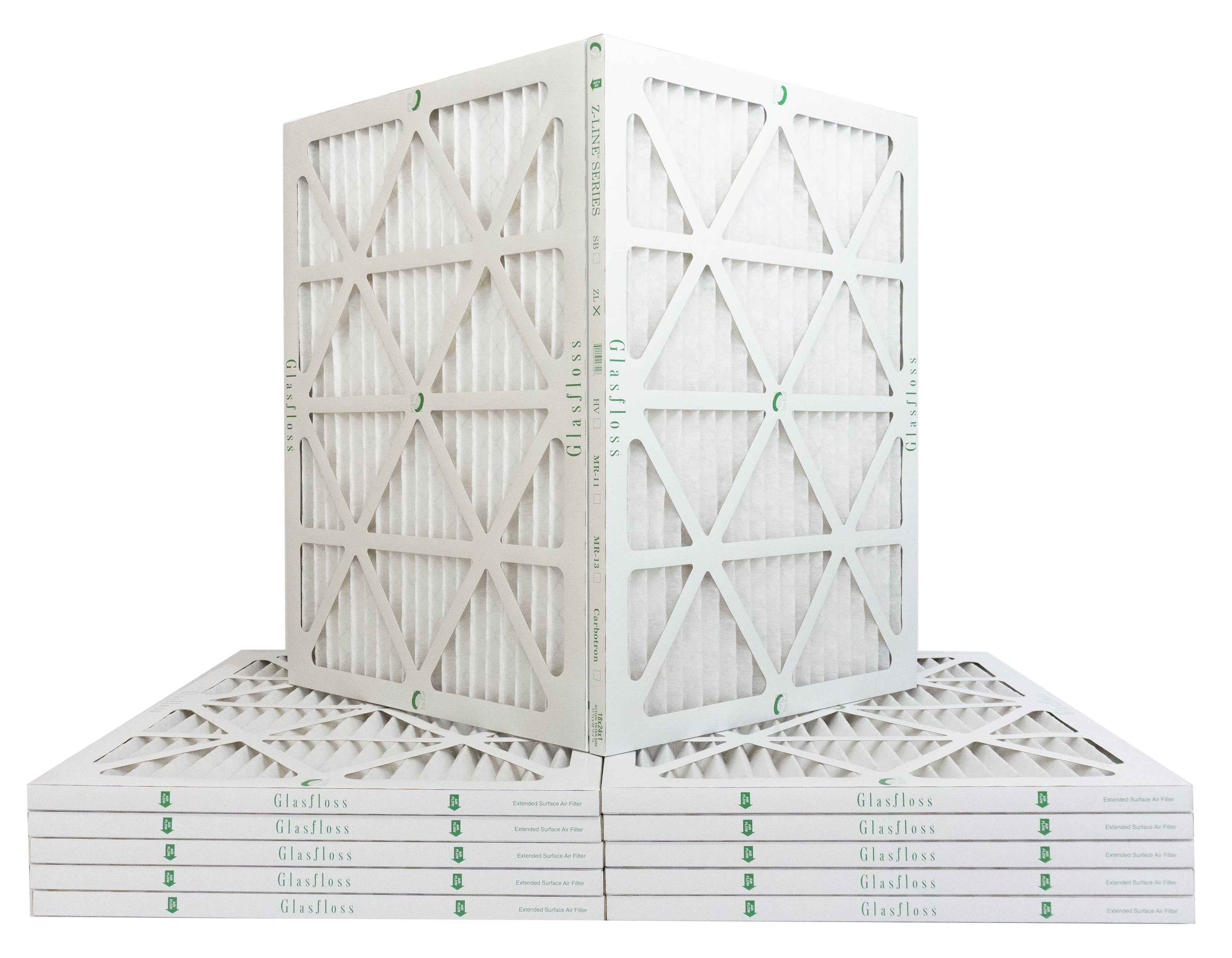 Glasfloss Air Filter 16x20x2 - 2"  10 - (Pack of 12) - Pleated  or  Air Filter - Furnace Air Filter - Home or Office - Made In The .