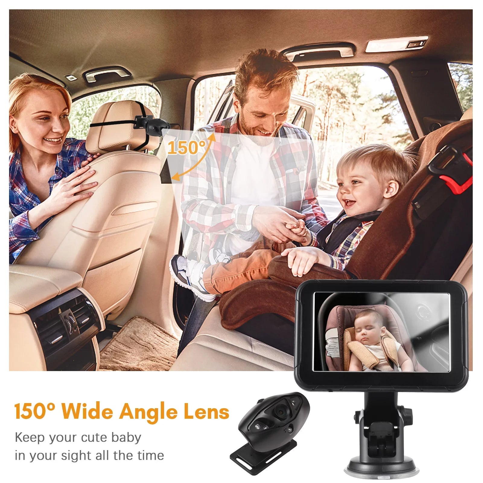 Dcenta Baby Car High Resolution Camera for Rear Facing Seat, 5 Inch Mirror Display, 150° Wide View, Night Vision-Invigilator