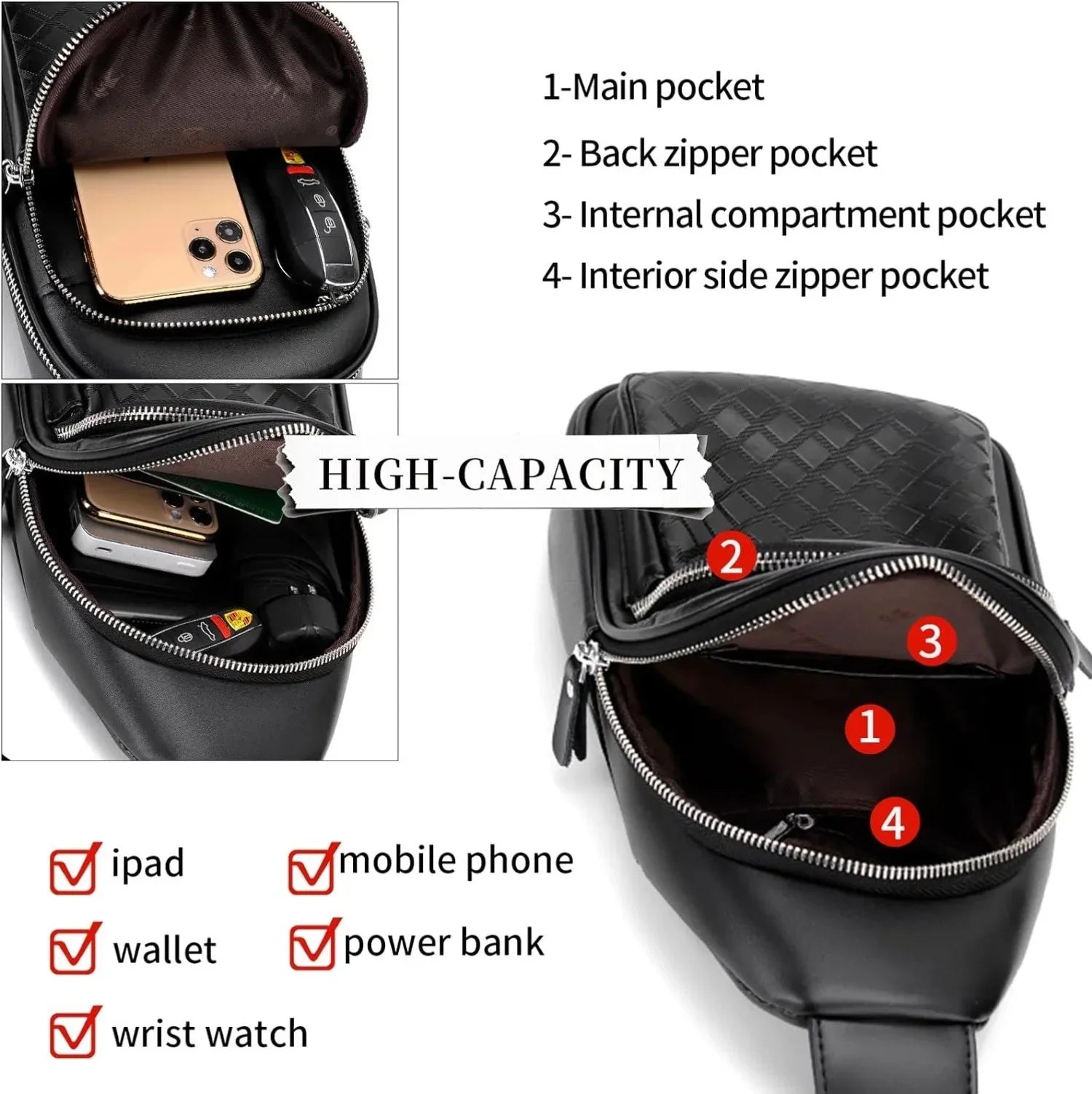 Fashion Co. 12 Men's Luxury Leather Crossbody Chest Bag