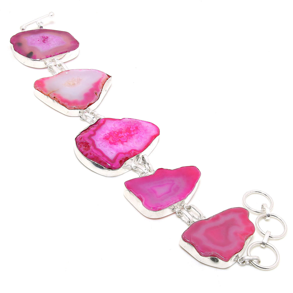Pink Botswana Agate Gemstone Handmade Ethnic Gifted Bracelet Jewelry 7-8"  212