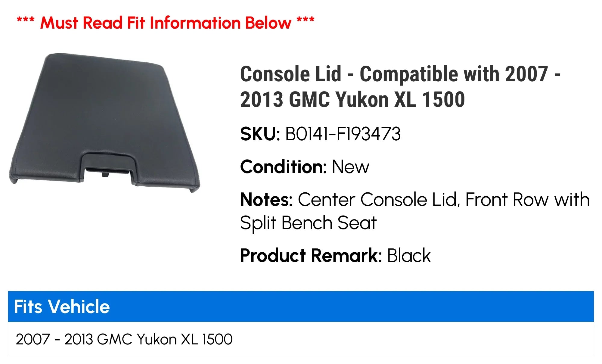 Console Lid - Compatible with 2007 - 2013  Yukon  1500 2008 2009 2010 2011 2012