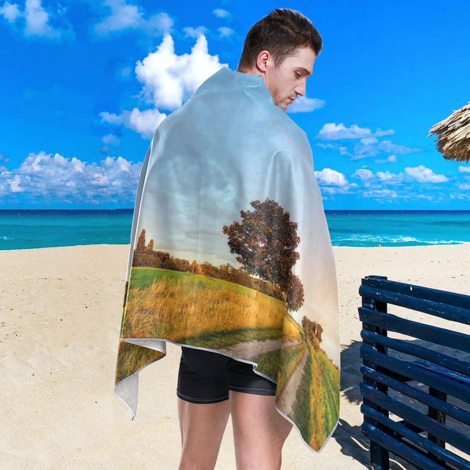 Bestwell Wild Road Beach Towel - Lightweight Compact Oversized Travel Towels - Super Absorbent Quick Dry Towel for Swimming Camping Holiday（384）