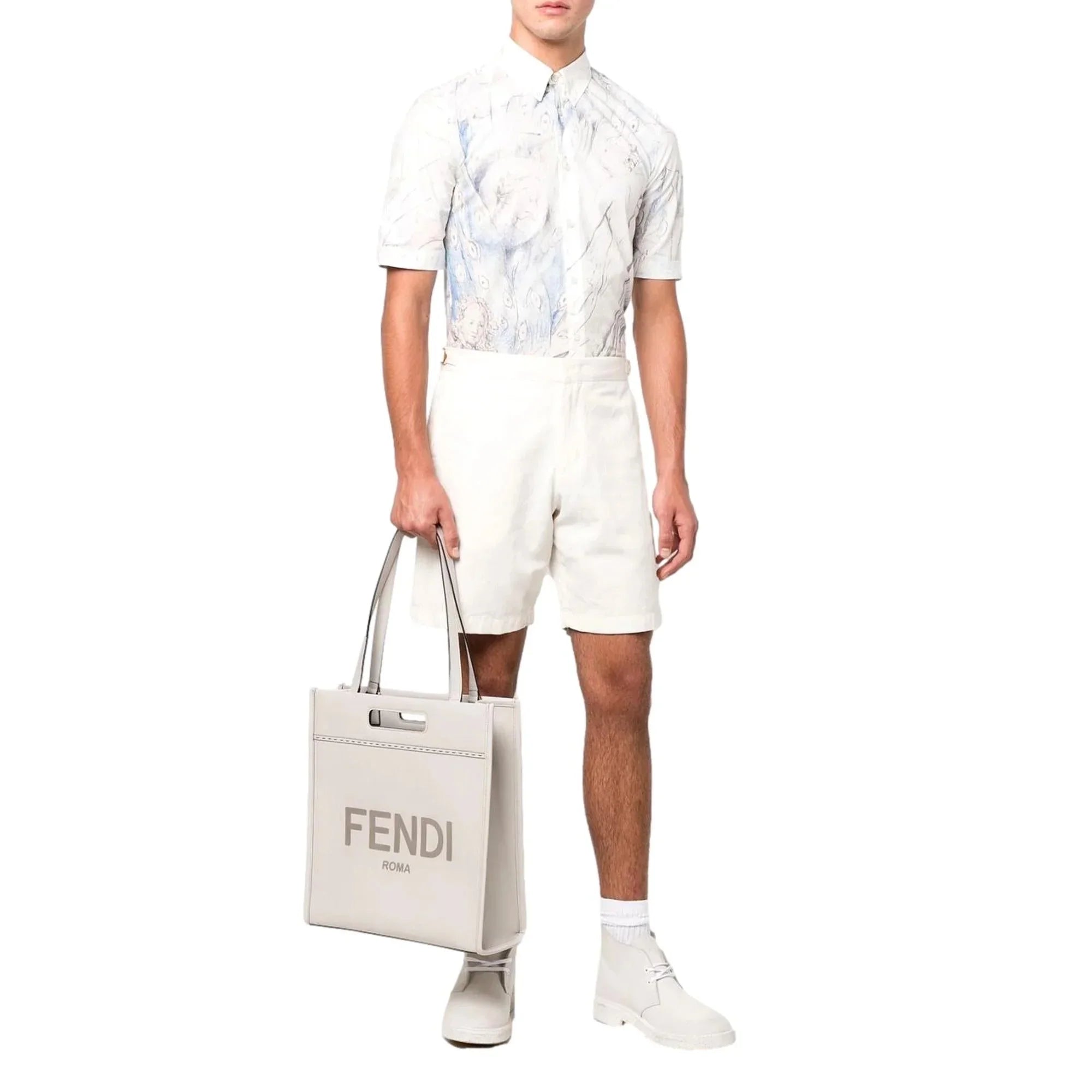New Fendi Roma Ghiaia Calf Leather Tote Bag