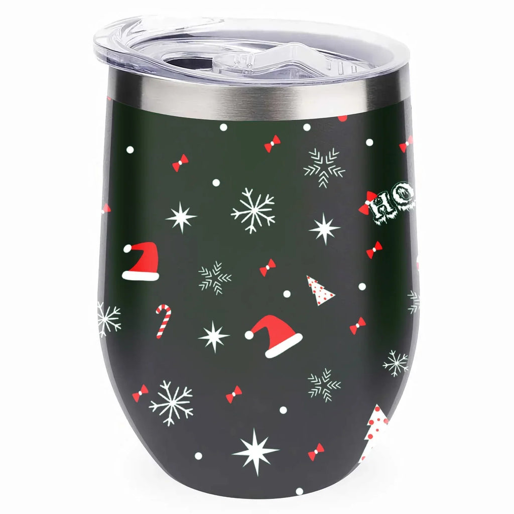 Hidove 12oz 304 Stainless Steel Vacuum Insulated Cups, Christmas Tree with Red and Green Color Eggshell Cup  Shape Tumbler Cups with Lid, Double Layer Insulation Wine Cup Big Belly Cup