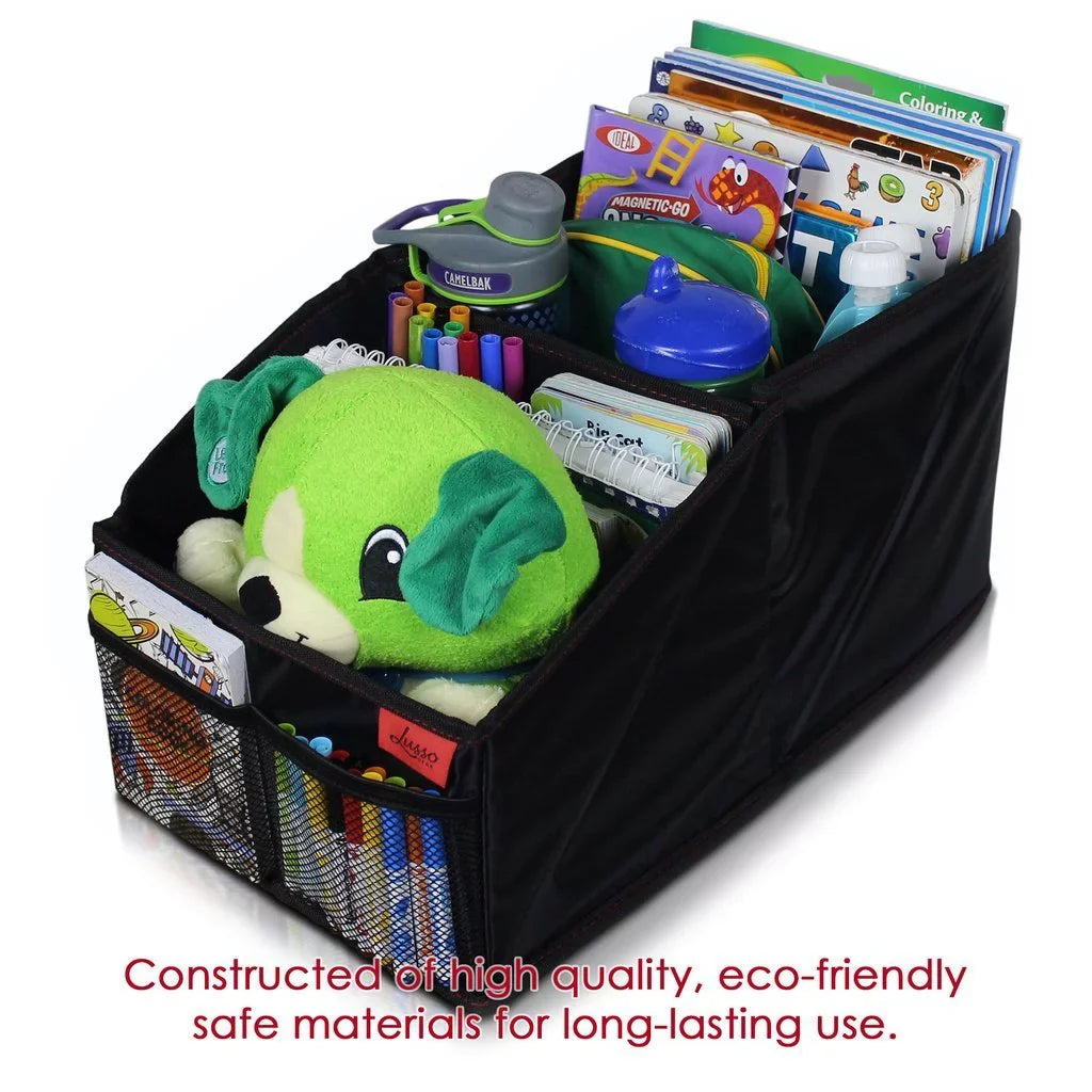 Lusso Gear Car Seat Organizer Front/Backseat with Black Stitching Great for Adults, Kids Featuring 8 Storage Compartments for Toys, Magazines, Tissues, Maps, Books, Documents, Games and More