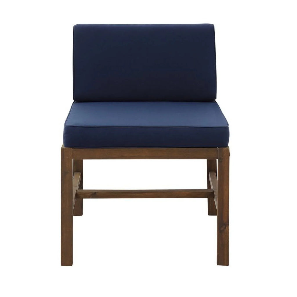 Walker Edison Modular Acacia Solid Wood Patio Side Chair - Dark Brown/Navy Blue