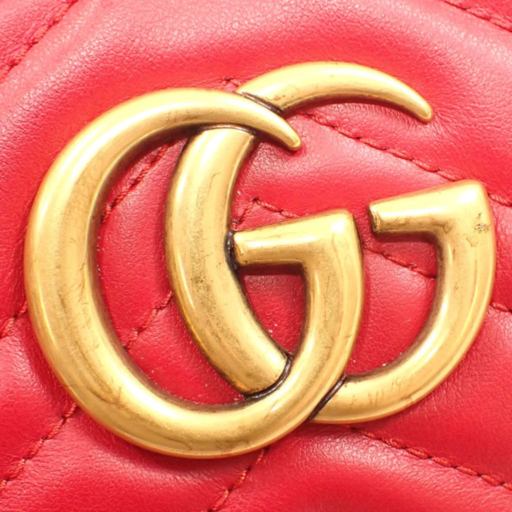 Pre-Owned Gucci Quilted Small Shoulder Bag  Marmont Women's Red Leather 447632 (Good)