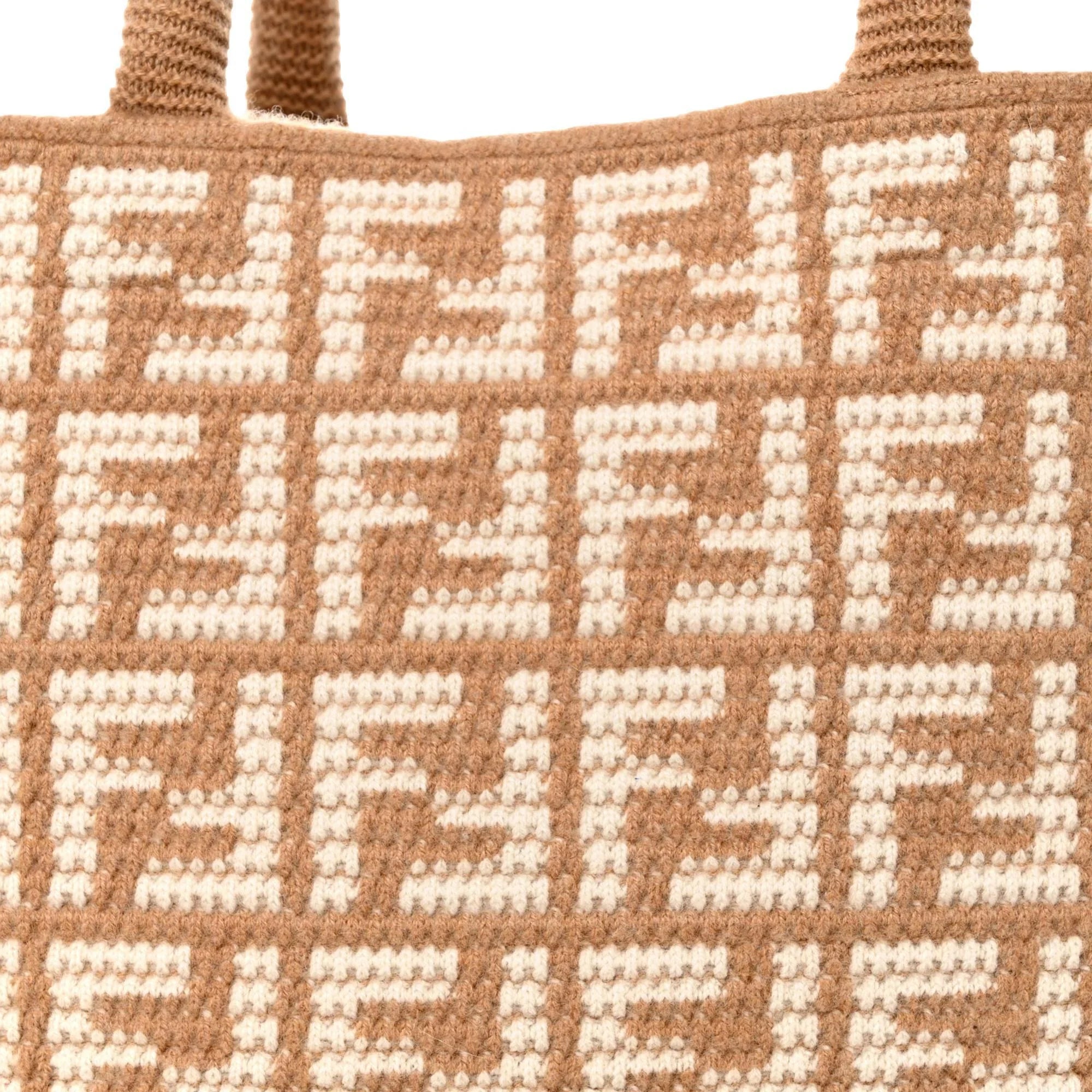 Fendi  Cammello Beige Knitted Cashmere Large Shopper Tote Bag