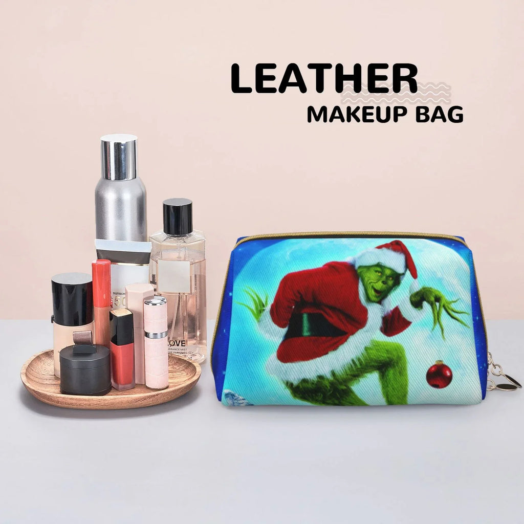 How The Grinch Stole Christmas Cosmetic Bag Makeup Organizer Leather Portable Pouch Gift Travel Toiletry Bag Storage Purse