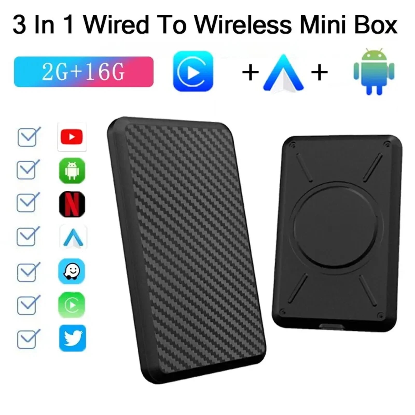 Masslatie Wired to Wireless CarPlay  Box Android 11 System Mini Dongle Wifi Netflix Youtube Fit for Audi/Toyota//Golf/Mercedes/Subaru