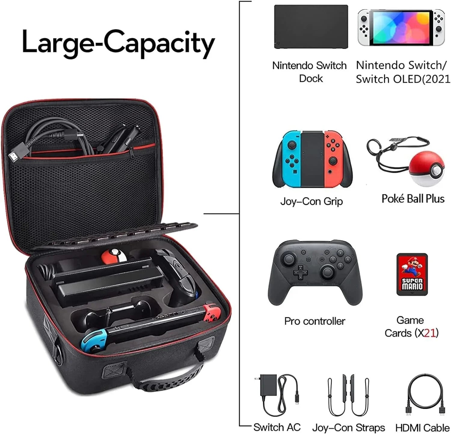 Carrying Case Compatible with Nintendo Switch / Switch  Model 2021, Portable Hard Shell Travel Bag for Switch Console & Accessories