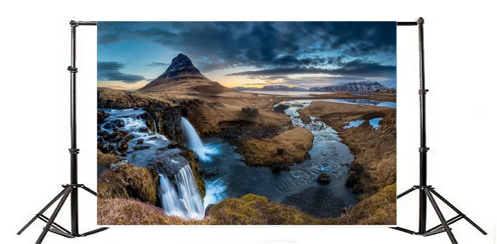MOHome 7x5ft Nature Landscape Backdrop Mountain Cascade River Dark Cloud Travel Photography Background Kids Children Adults Photo Studio Props