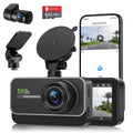 Advanced 4K+1080P WiFi dual dash cam, car front and rear dash cam, 3-inch  dual dash cam, night vision, 24 hours parking mode, loop recording, 170° wide angle, 64GB  card included