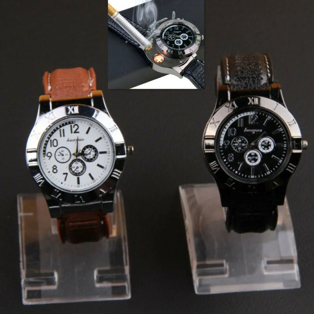 Men's Lighter Watch Flameless Outdoor Windproof  Watch  Rechargeable Rubber Strap Gift