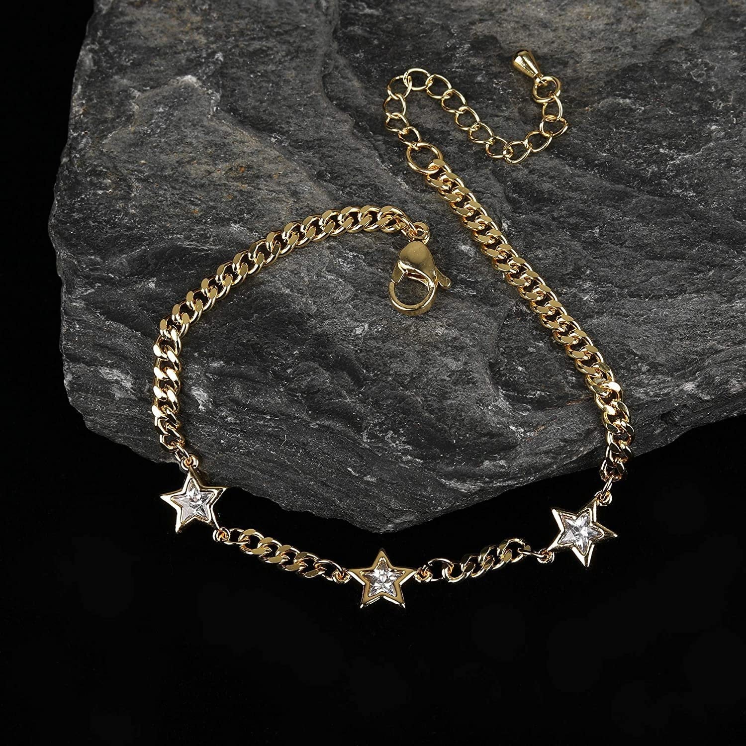 Giorgio Bergamo Gold Plated Trendy Cuban, Curb Link Cubic Zirconia Star Bracelet