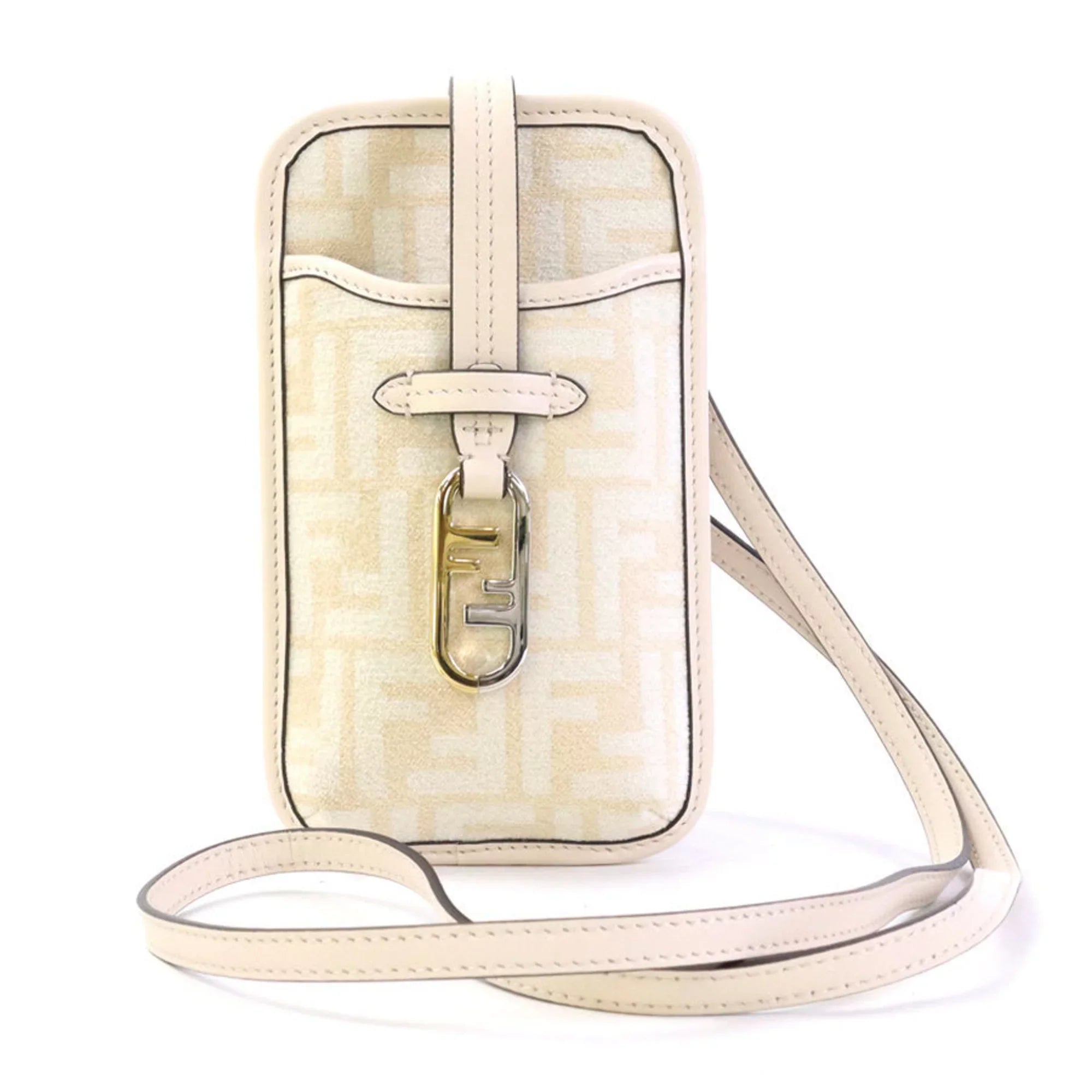 Pre-Owned Fendi  Pouch Phone Orlock Leather/Viscose Pink Beige Women's 7AS131  (Good)