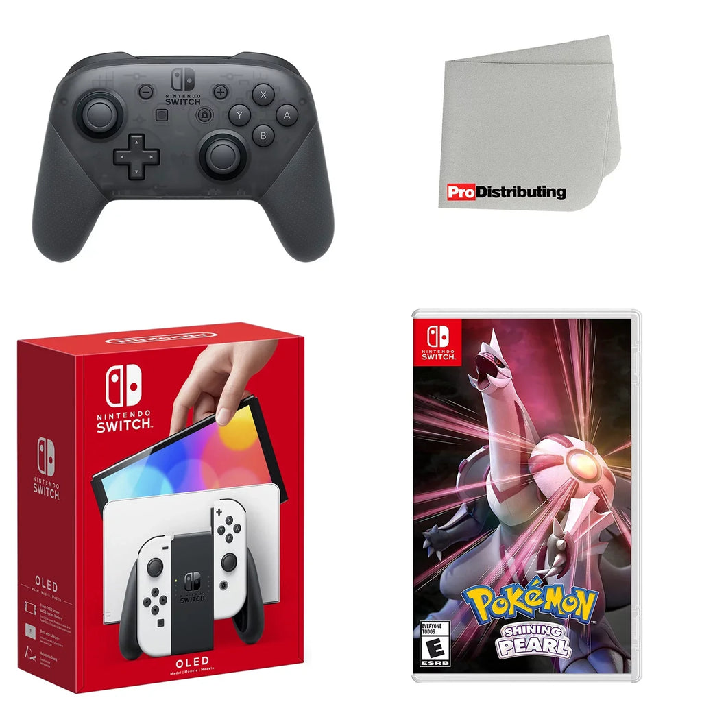 Nintendo Switch  Console White with Extra Wireless Controller, Pokemon Shining Pearl and Screen Cleaning Cloth