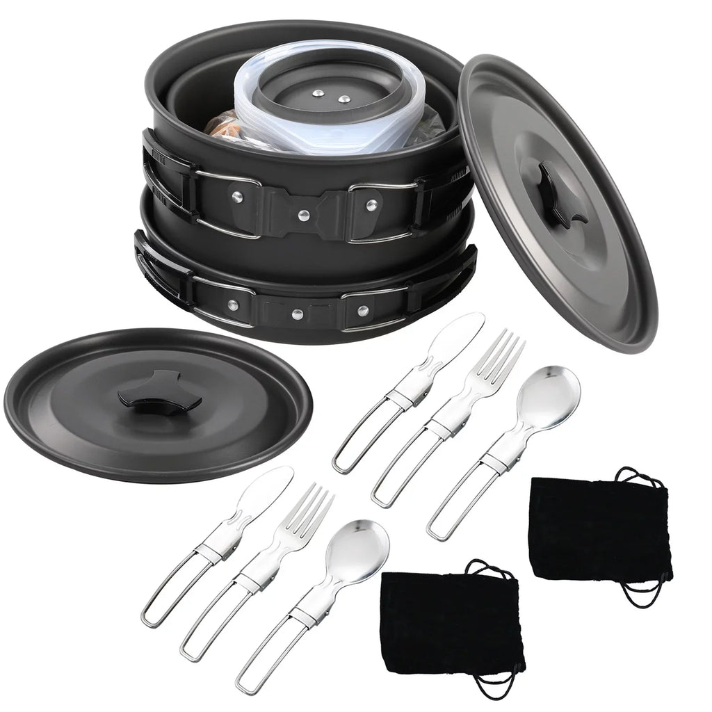 Anself Camping Cookware Mess Kit Non Stick Pot and Pan Set with Kettle for Cooking and Backpacking