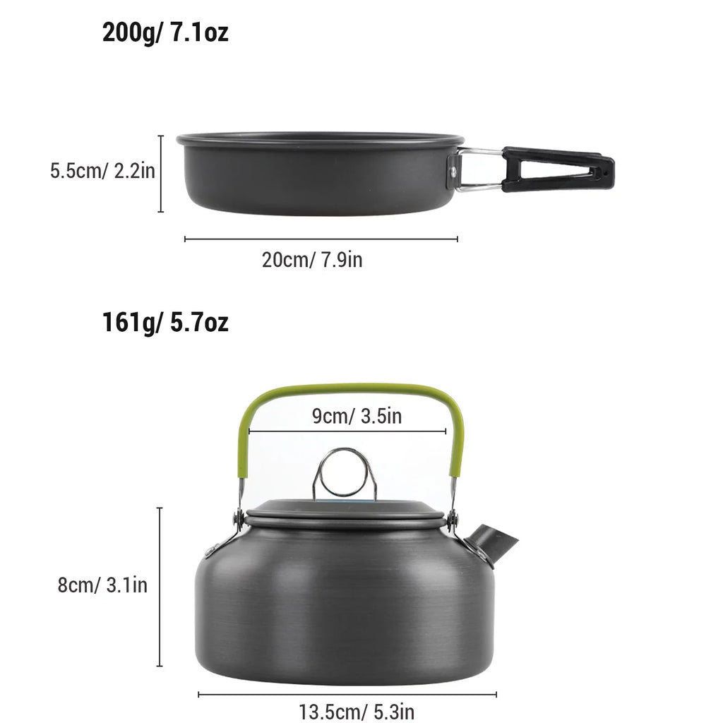Anself Camping Cookware Mess Kit Non Stick Pot and Pan Set with Kettle for Cooking and Backpacking