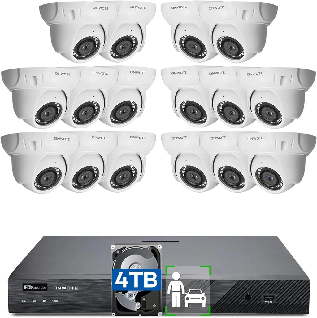 4K 16 Channel PoE Security Camera System,  Human & Vehicle Detection, 16CH 4K 8MP  with 4TB  pre-installed for 24-7 Recording, 16pcs 6MP Outdoor PoE  Cameras, Business Surveillance