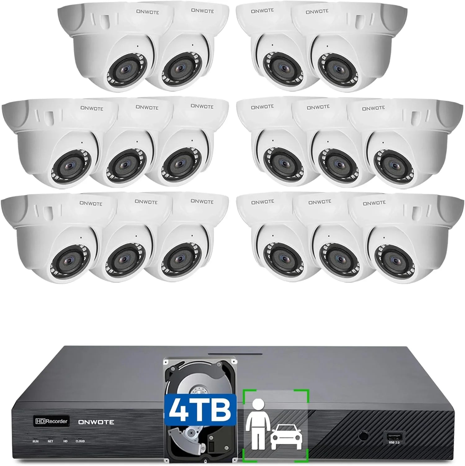 4K 16 Channel PoE Security Camera System,  Human & Vehicle Detection, 16CH 4K 8MP  with 4TB  pre-installed for 24-7 Recording, 16pcs 6MP Outdoor PoE  Cameras, Business Surveillance