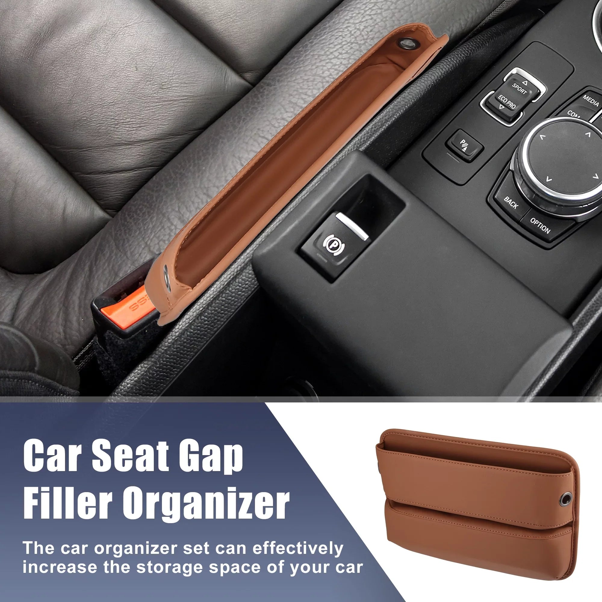 2pcs Car Seat Gap Filler Multi-function Car Seat Organizer Console Side Pocket Storage Box Brown