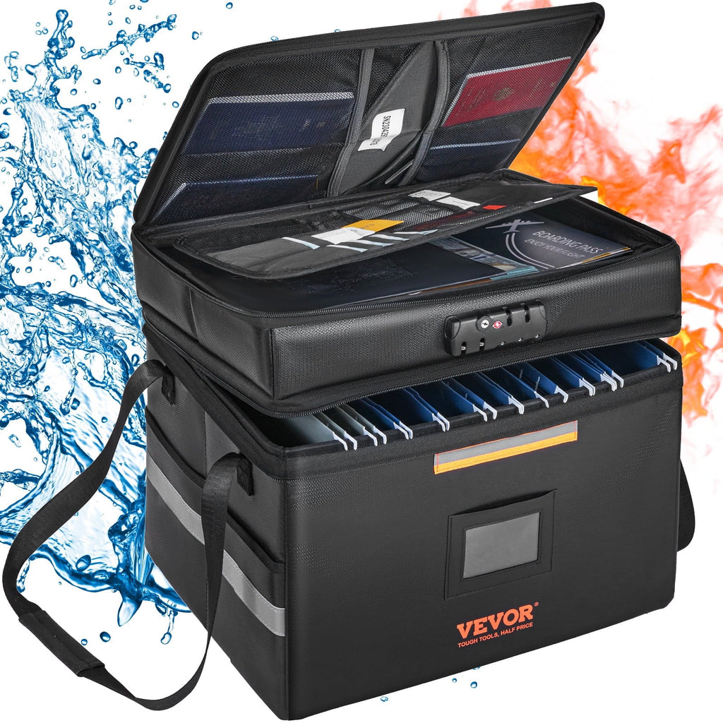 Fireproof Document Box with Lock File Document Organizer 2000℉ Fireproof & Waterproof Document Bag 2 Layer Portable File Box with Handle