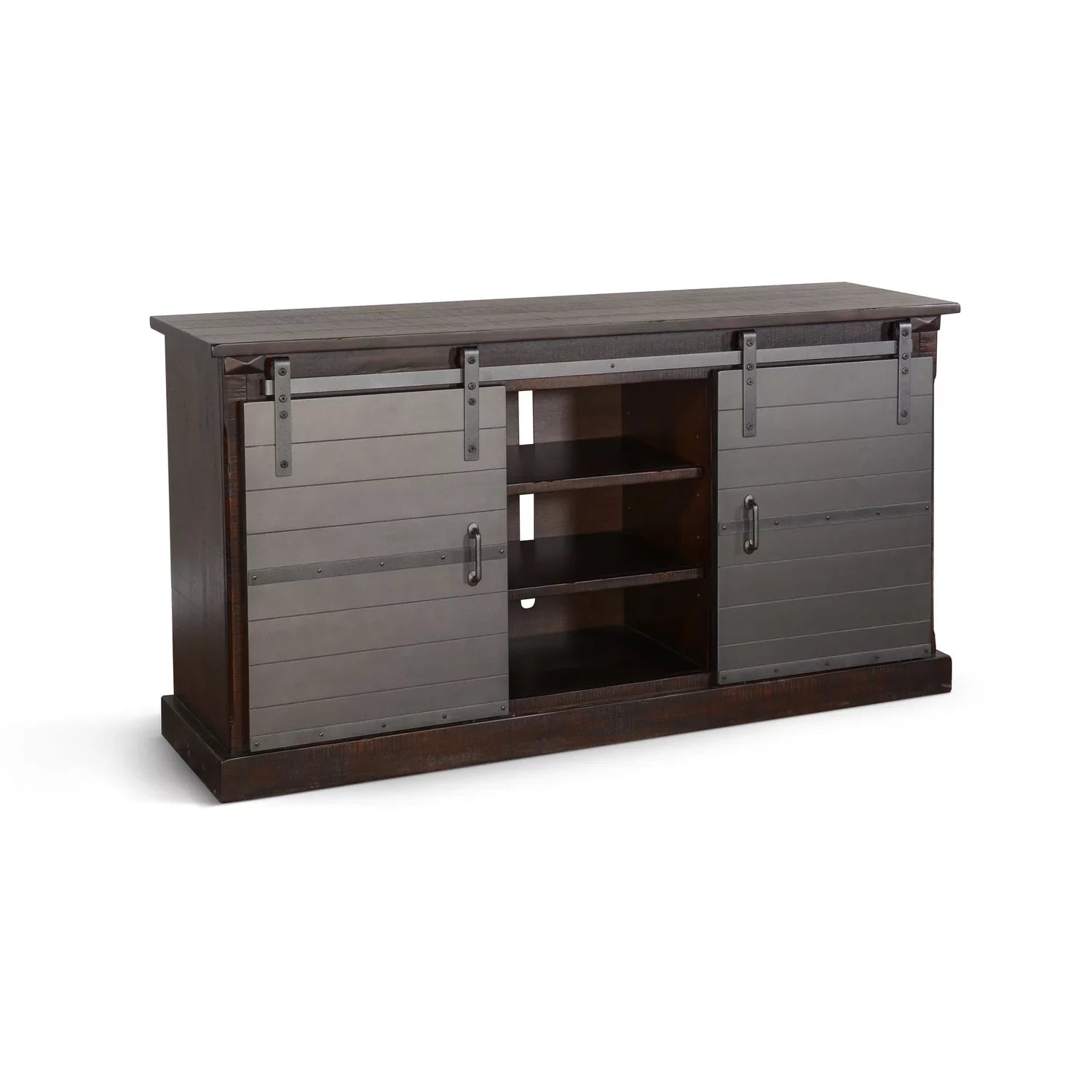 Sunny Designs 65" Barn Door Farmhouse Wood  Console in Charred Oak