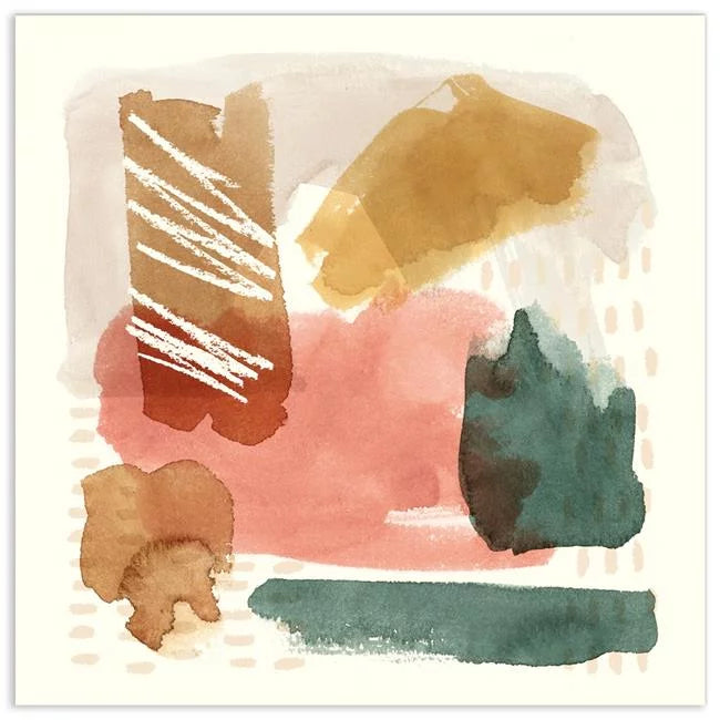 Ochre Echo  Abstract Colorful Frameless Tempered Glass Panel Contemporary Wall Art - 38 x 38 in.