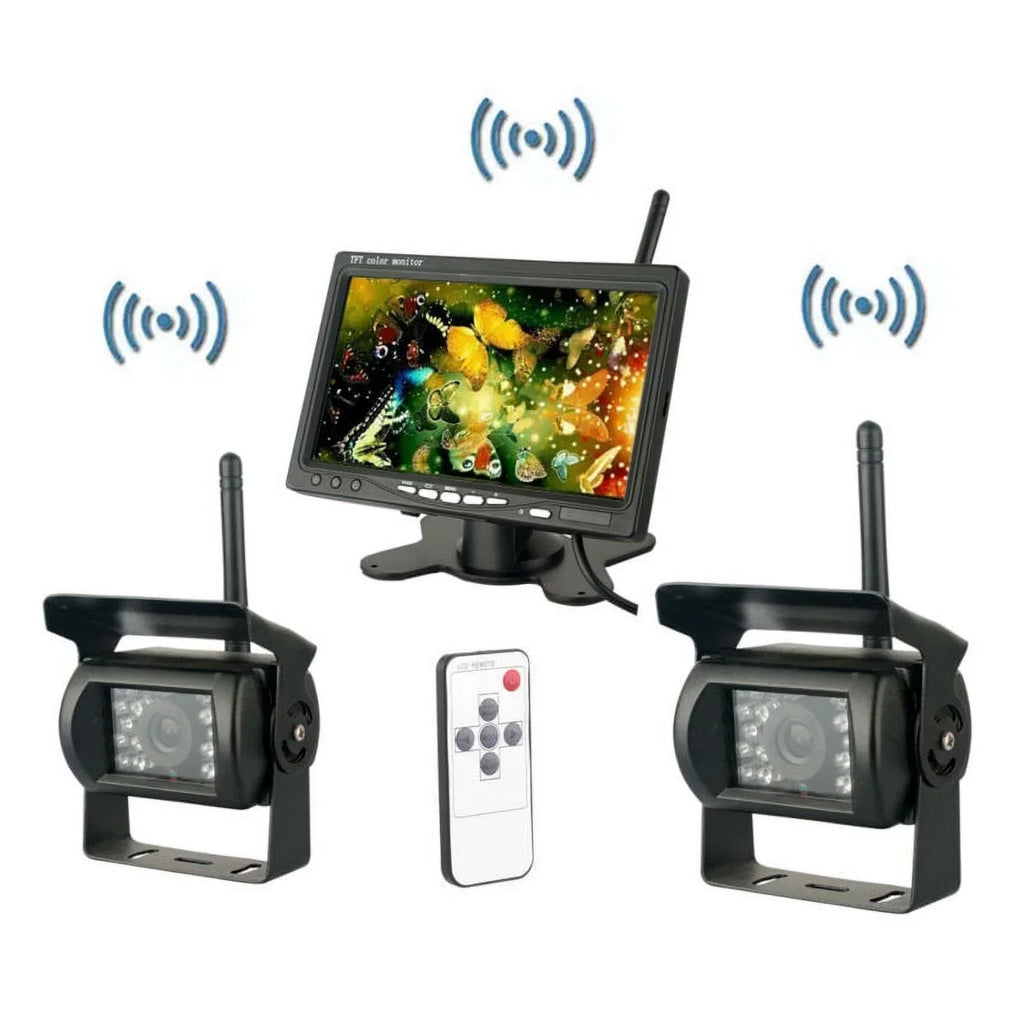 7" with Monitor Wireless Dual Backup Cameras Parking Assistance Night Vision Waterproof Rear View Camera for  Truck Trailer Bus