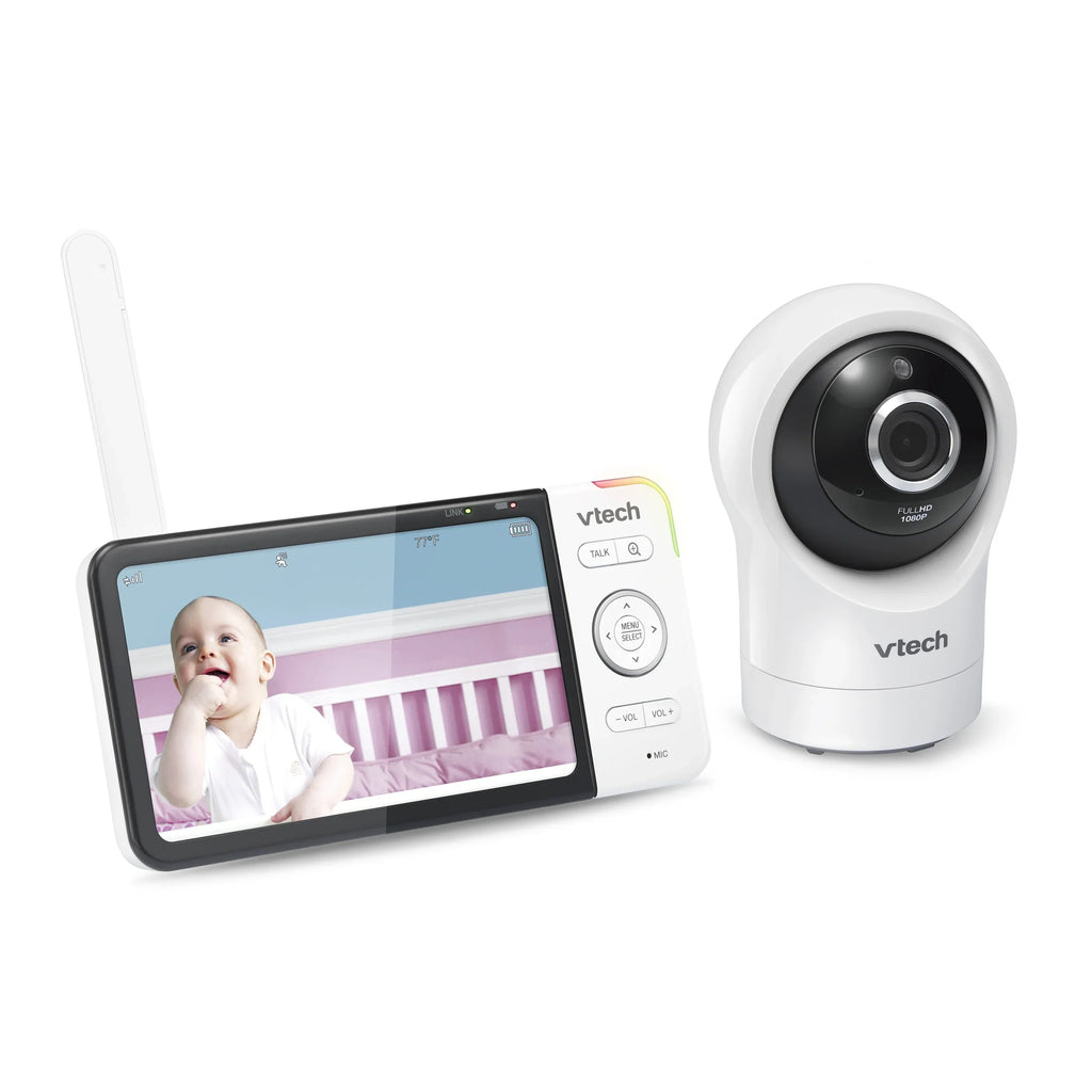 VTech Smart WiFi Video Baby Monitor with 5-inch High Definition Display and 1080p 360-Degree Panoramic Viewing Pan and Tilt  Camera, , White