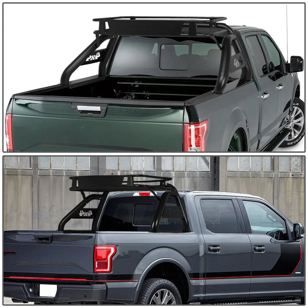 Motoring -001 For 2007 to 2018 Toyota Tundra Styleside Truck Bed Heavy Duty Aluminum Roll Bar + Roof Cargo Rack Bracket Carrier 08 09 10 11 12 13 14 15 16 17