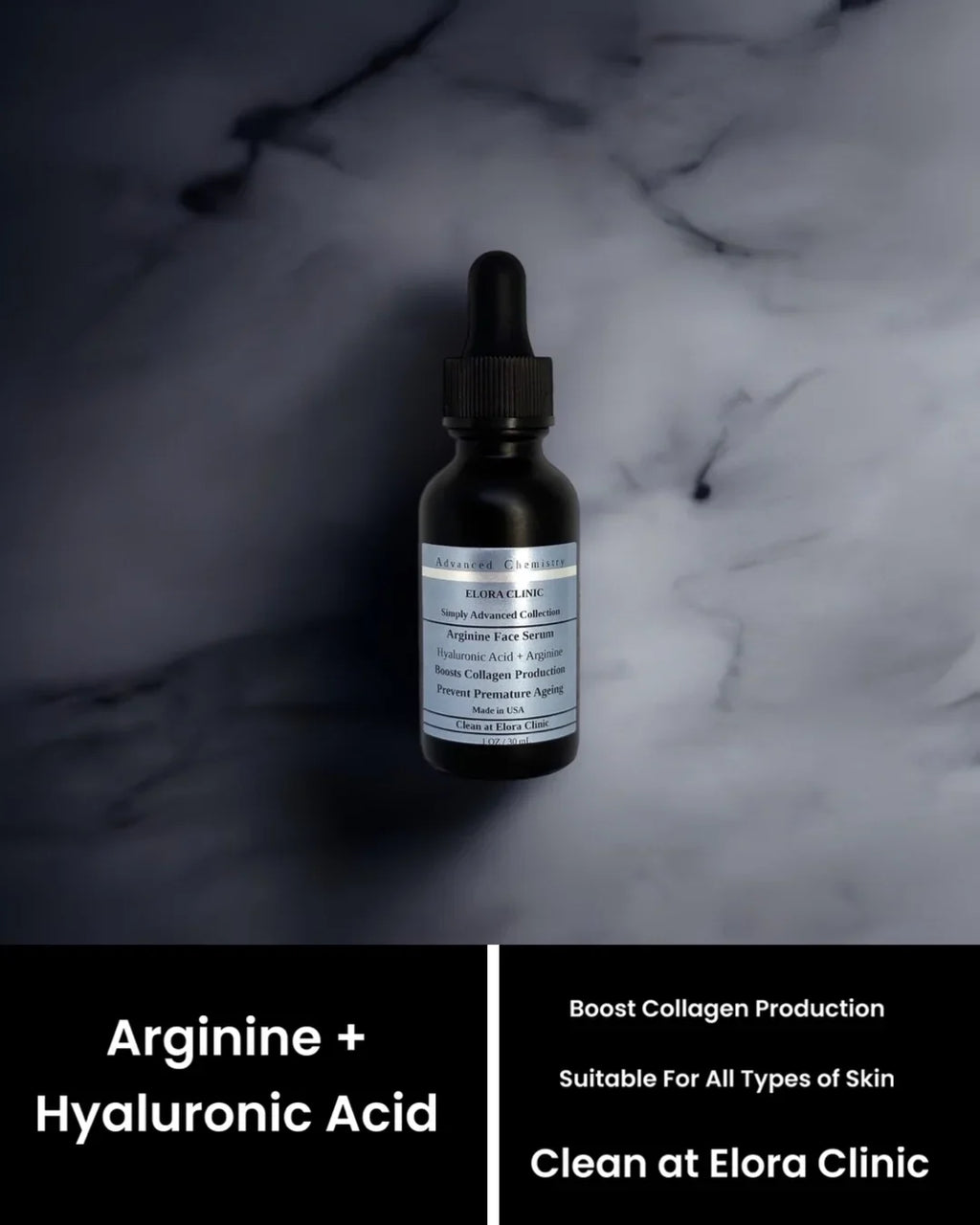 Elora Clinic Arginine Serum - Hyaluronic Acid + Arginine - Hydrating & Soothing Hyaluronic Acid + Arginine - Oil Free - Water Based