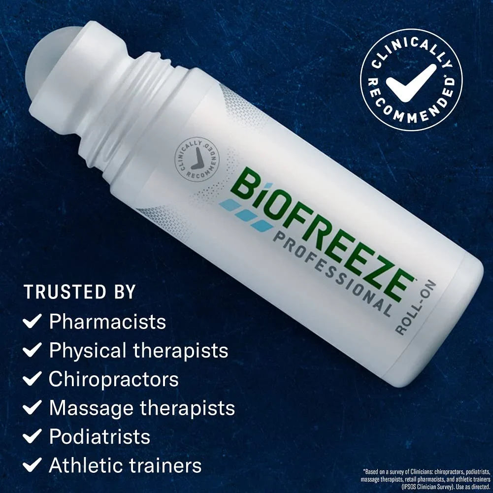 Biofreeze Professional Roll-On Gel 3  , Green Topical For Muscles And Joints From Arthritis, Backache, Strains, Bruises, & Sprains (Package May Vary)