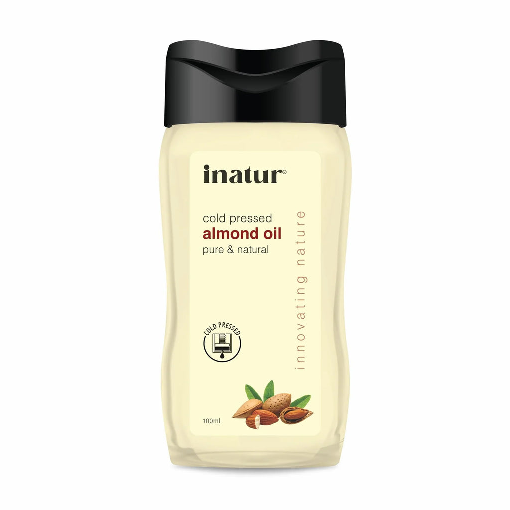 inatur Almond Oil 100 ml - 100% Pure, Cold Pressed & Organic Sweet Almond Oil - Ideal For Face, Body & Hair - Safe for Babies