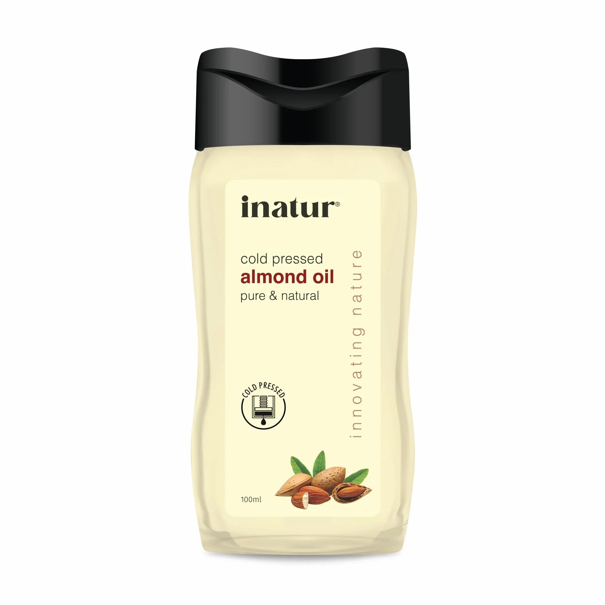 inatur Almond Oil 100 ml - 100% Pure, Cold Pressed & Organic Sweet Almond Oil - Ideal For Face, Body & Hair - Safe for Babies