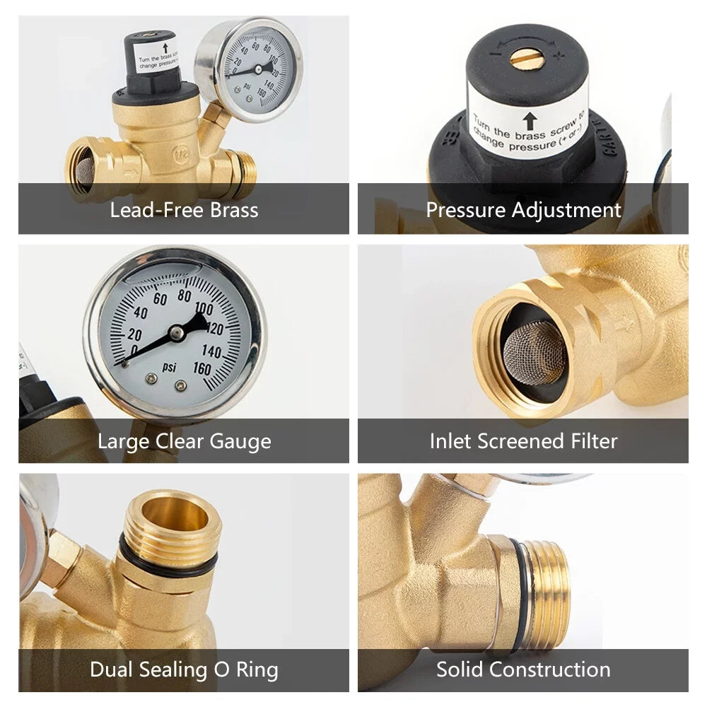 Andoer Valve,Reducer With 0-160psi With 0-160psi And Valve -free Brass 0-160psi And Inlet And Inlet Screened Inlet Screened Filter Brass Adjustable Water Huiop Valve -free Brass Water Pressure