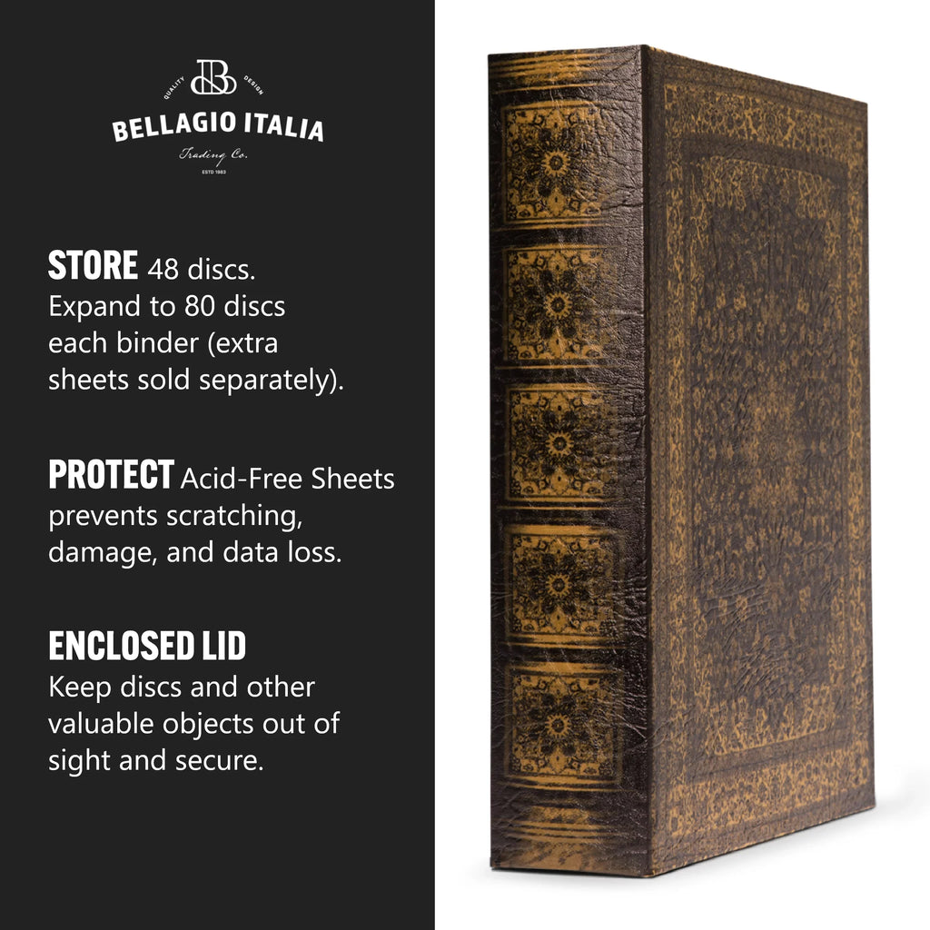 Bellagio-Italia Persian Book Box - / Storage Binder - 144 Capacity Storage Organizer for DVDs, CDs, Blu Rays, & Video Games - Acid-Free Binder Organizer Sheets - 3 Pack