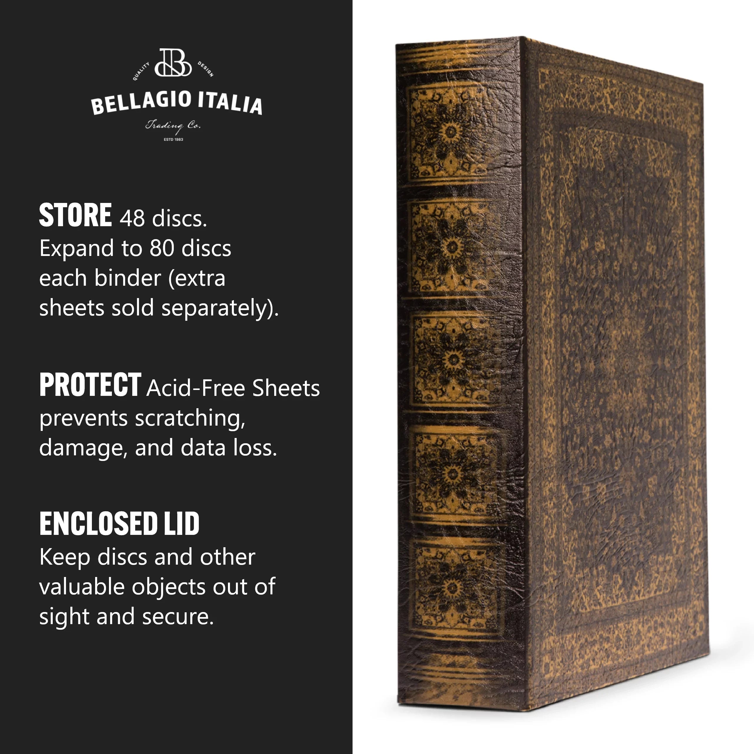 Bellagio-Italia Persian Book Box - / Storage Binder - 144 Capacity Storage Organizer for DVDs, CDs, Blu Rays, & Video Games - Acid-Free Binder Organizer Sheets - 3 Pack