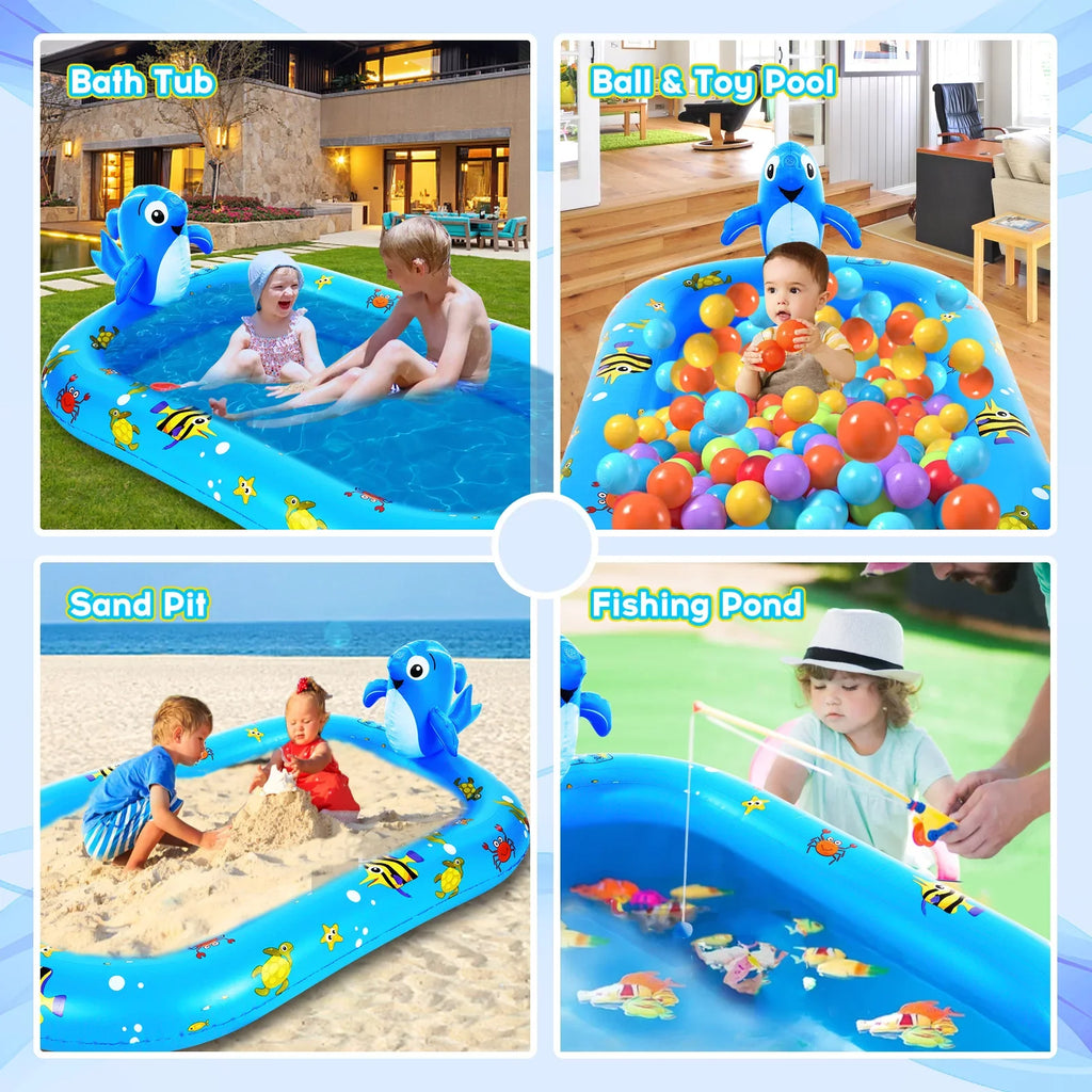 Large Durable Inflatable Pool with Sprinkler - Swimming Kiddie Pool Sprinkler for Kids, Summer Pool for Backyard