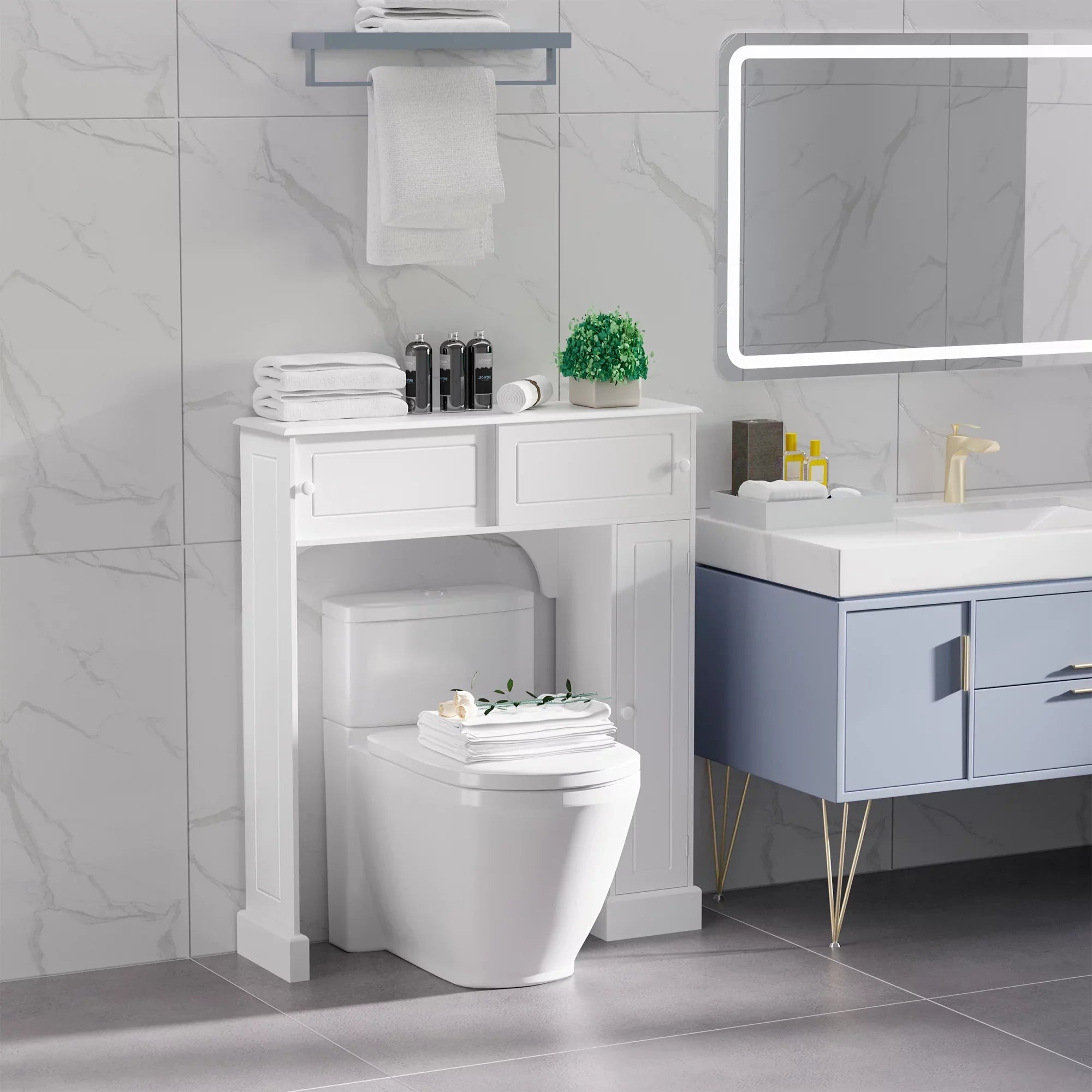 kleankin Over the Toilet Bathroom Cabinet, Freestanding Bathroom Storage Organizer with Adjustable Shelves, Toilet Rack, White