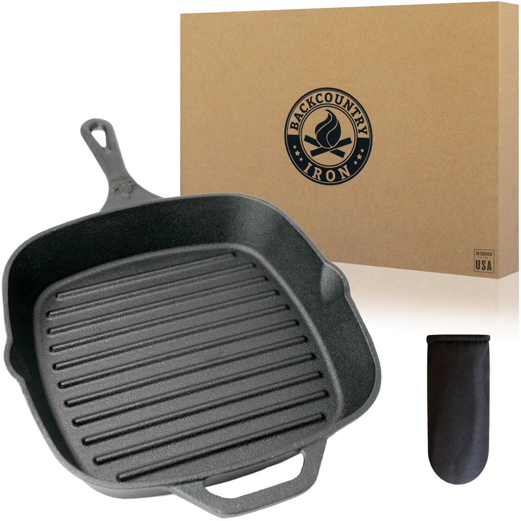 Backcountry Iron 8 Inch Square Grill Pan Medium Pre-Seasoned Cast Iron