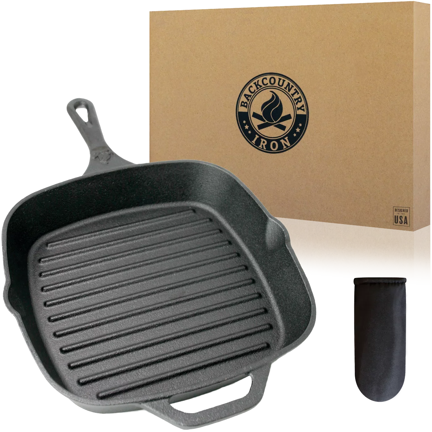 Backcountry Iron 8 Inch Square Grill Pan Medium Pre-Seasoned Cast Iron