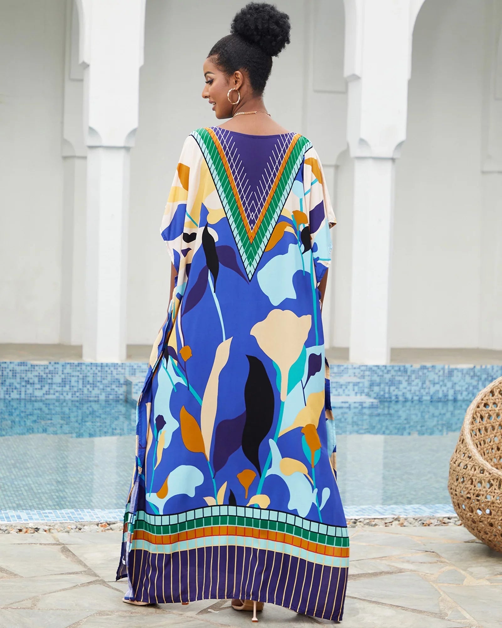 Edolynsa Bohemian Kaftan Dresses Plus Size Swimwear Bikini Cover Up Casual Beachwear Long Tops