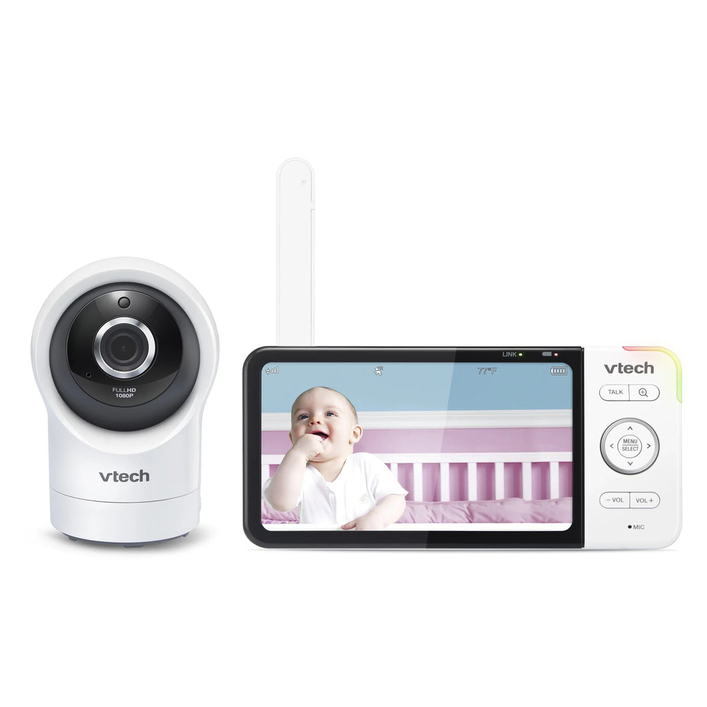 VTech Smart WiFi Video Baby Monitor with 5-inch High Definition Display and 1080p 360-Degree Panoramic Viewing Pan and Tilt  Camera, , White