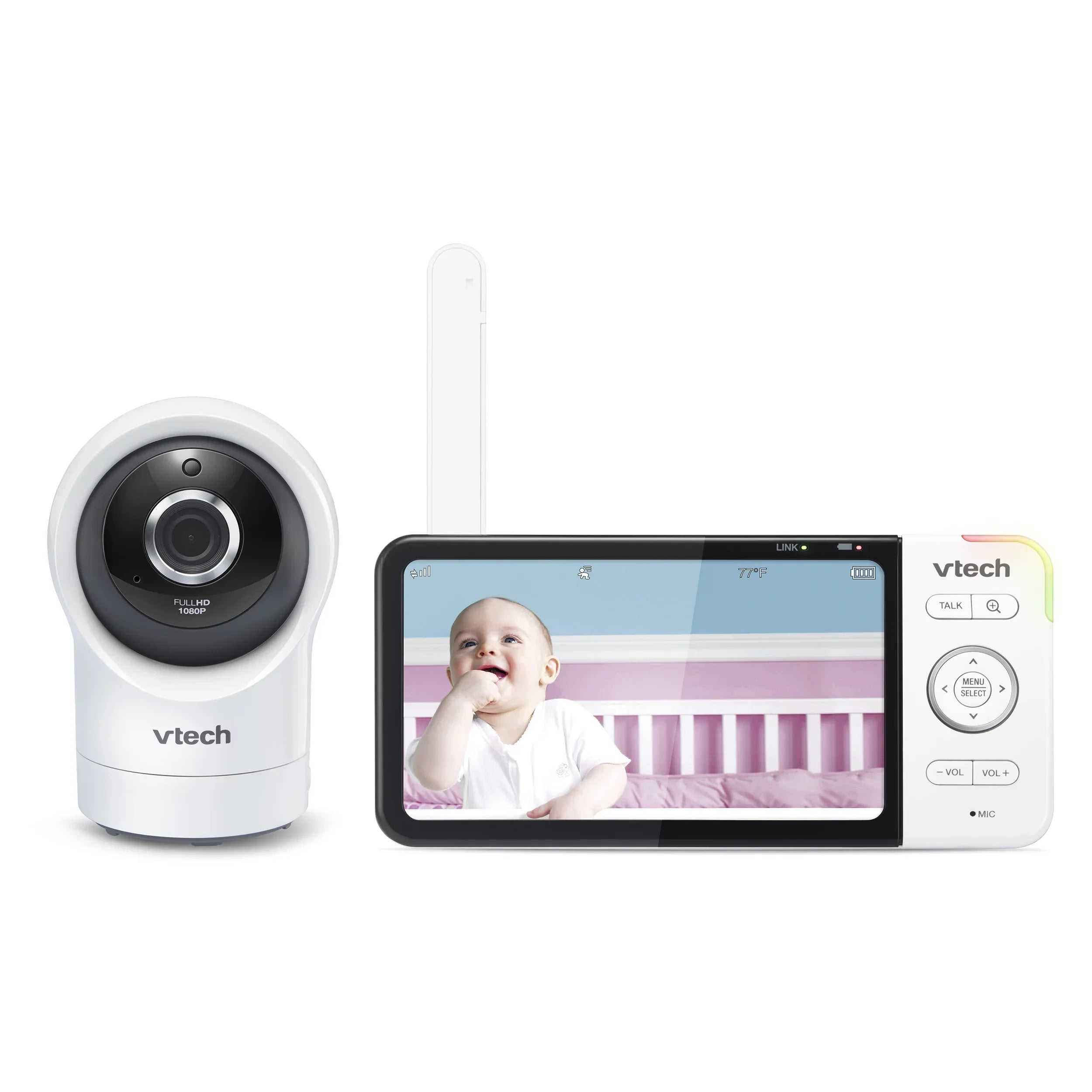 VTech Smart WiFi Video Baby Monitor with 5-inch High Definition Display and 1080p 360-Degree Panoramic Viewing Pan and Tilt  Camera, , White