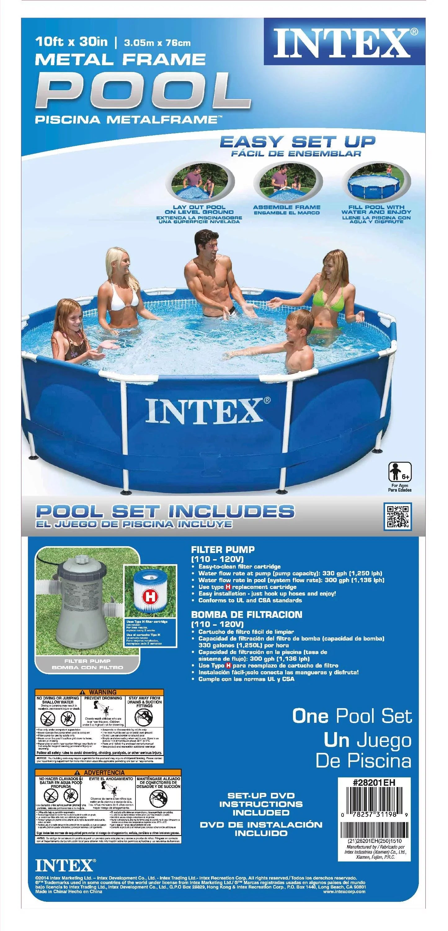 Intex 10ft x 30in Metal Frame Swimming Pool with Filter Pump Kokido - Vacuum