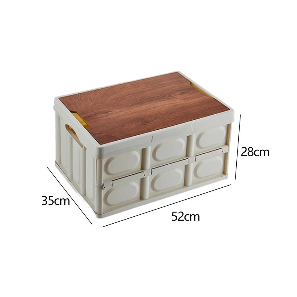 Camping Storage Box Multifunctional Storage Box Closet Organization Collapsible Storage Bins with Wood Lids for Car Trunk, Indoor, Camping Large