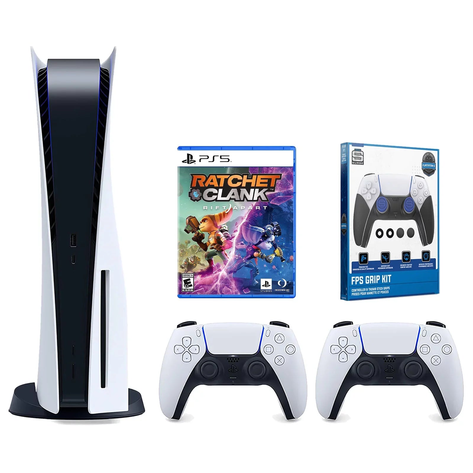 Sony Playstation 5 Disc Version Console with Extra White Controller, Surge  Grip Kit With Precision Aiming Rings and Ratchet & Clark: Rift Apart Bundle