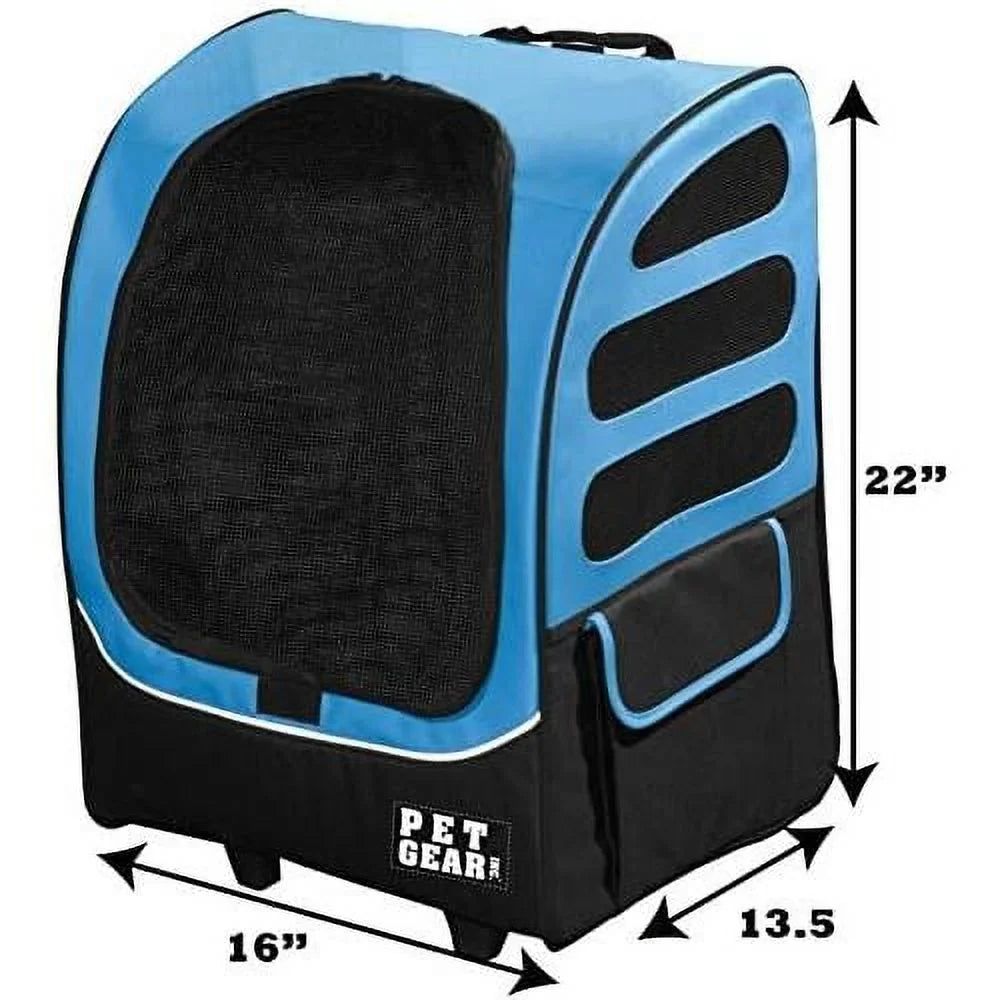 Travel Carrier, Car Seat For Cats/Dogs, Mesh Ventilation, Included Tether, Telescoping Handle, Storage Pouch, Ocean Blue, Extra Large Plus Traveler ()